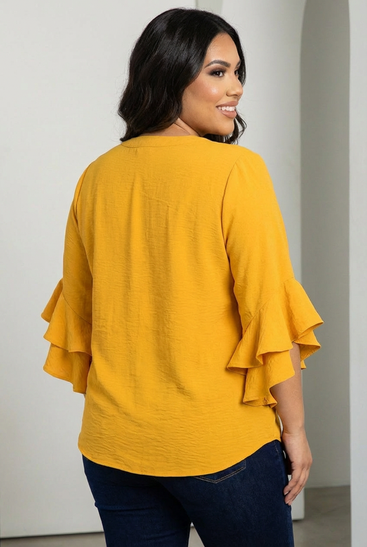 Blusa Henley c/ Mangas Acampanadas PLUS SIZE
