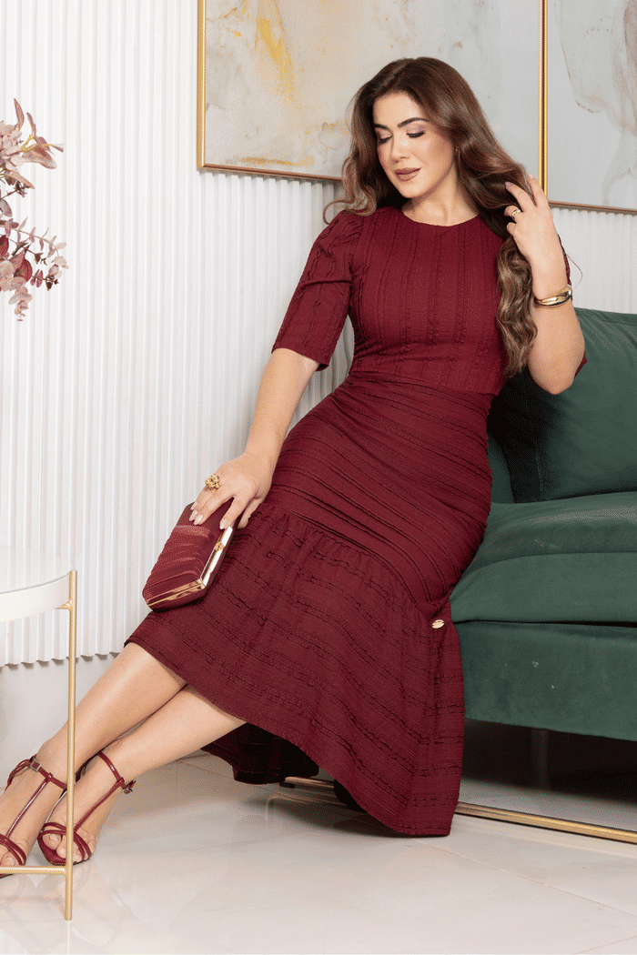 Vestido Merlot Texturizado