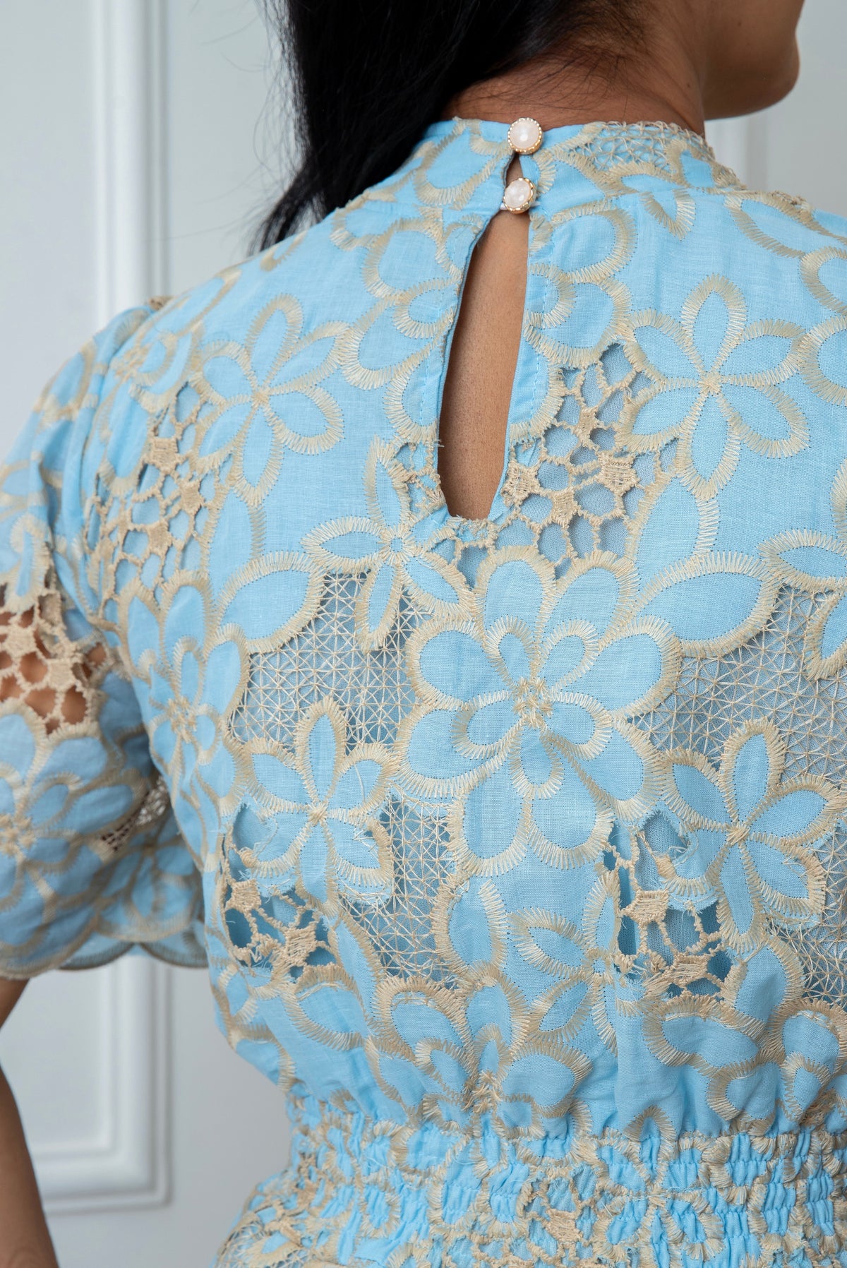 Vestido Zinnia Encaje Richelieu Celeste