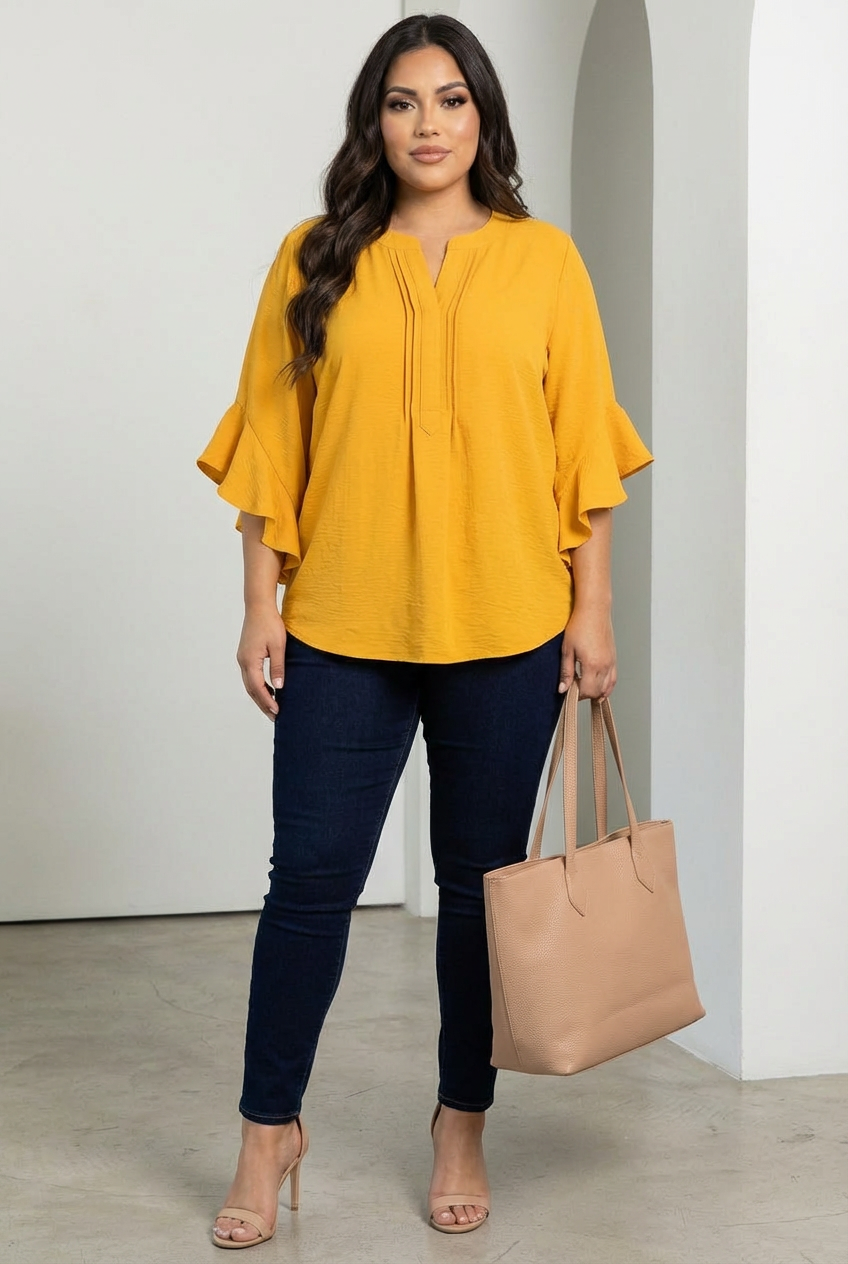 Blusa Henley c/ Mangas Acampanadas PLUS SIZE