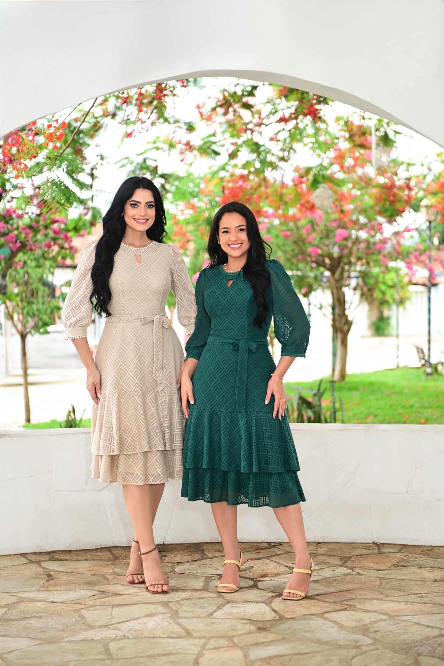 Vestido Geométrico Fit & Flare | Verde Esmeralda