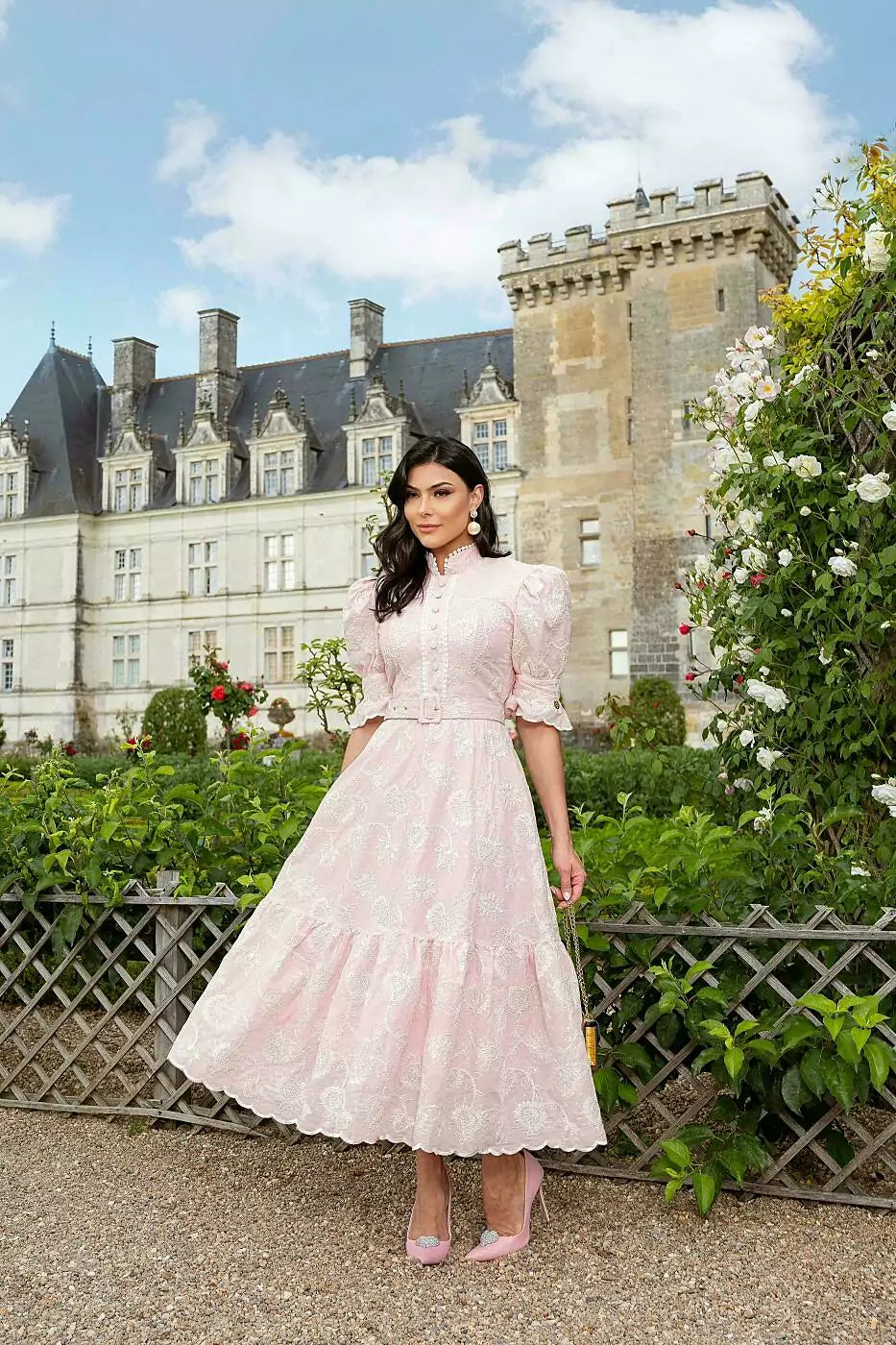 Vestido Rosa Encaje Francia