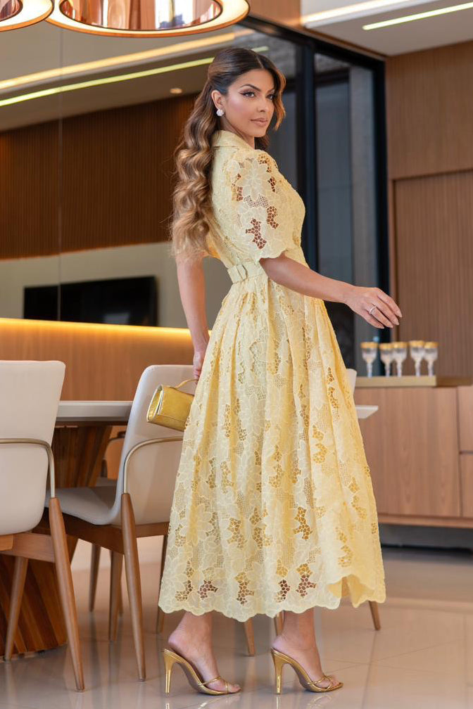 Vestido Encaje Richelieu Butter Yellow