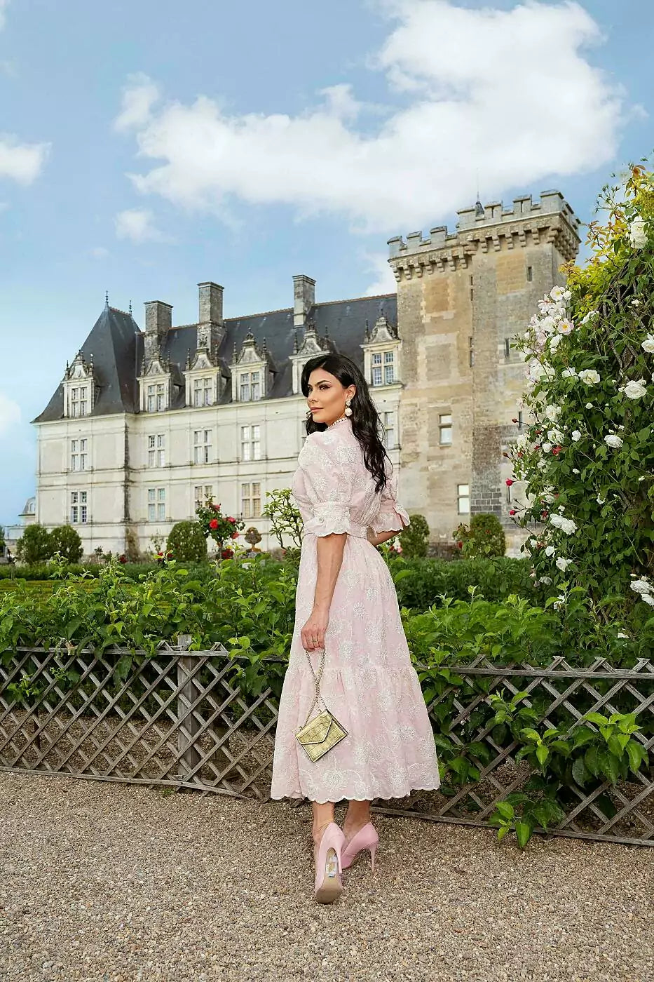 Vestido Rosa Encaje Francia