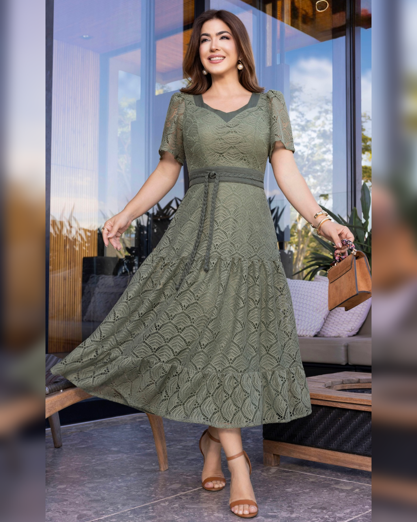 Vestido Crochét Verde c/ Fajón Trenzado