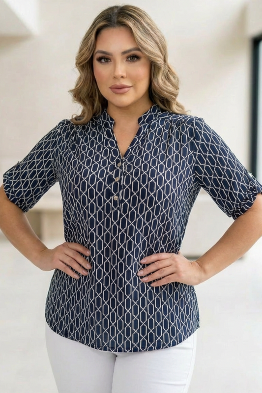 Blusa Estampada Geométrica Navy