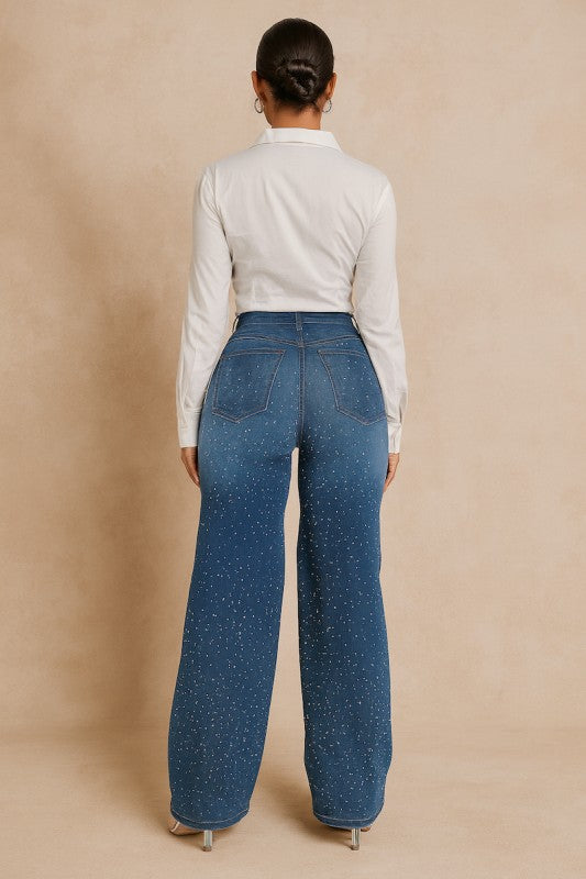 Denim Wide Leg Rhinestone