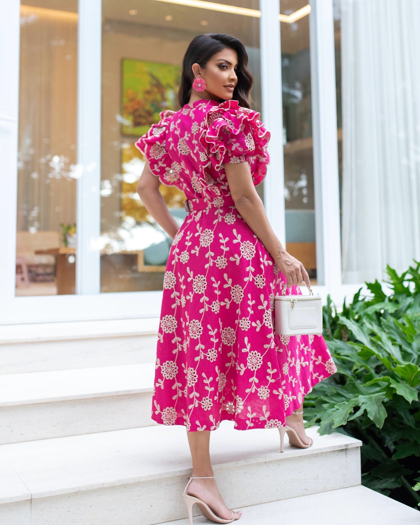 Vestido Encaje Bordado | Fucsia