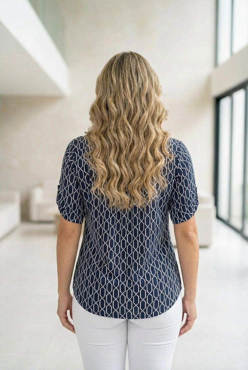 Blusa Estampada Geométrica Navy