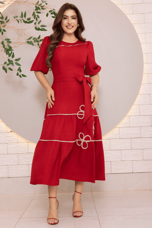 Vestido Bordado Valentina | Rojo