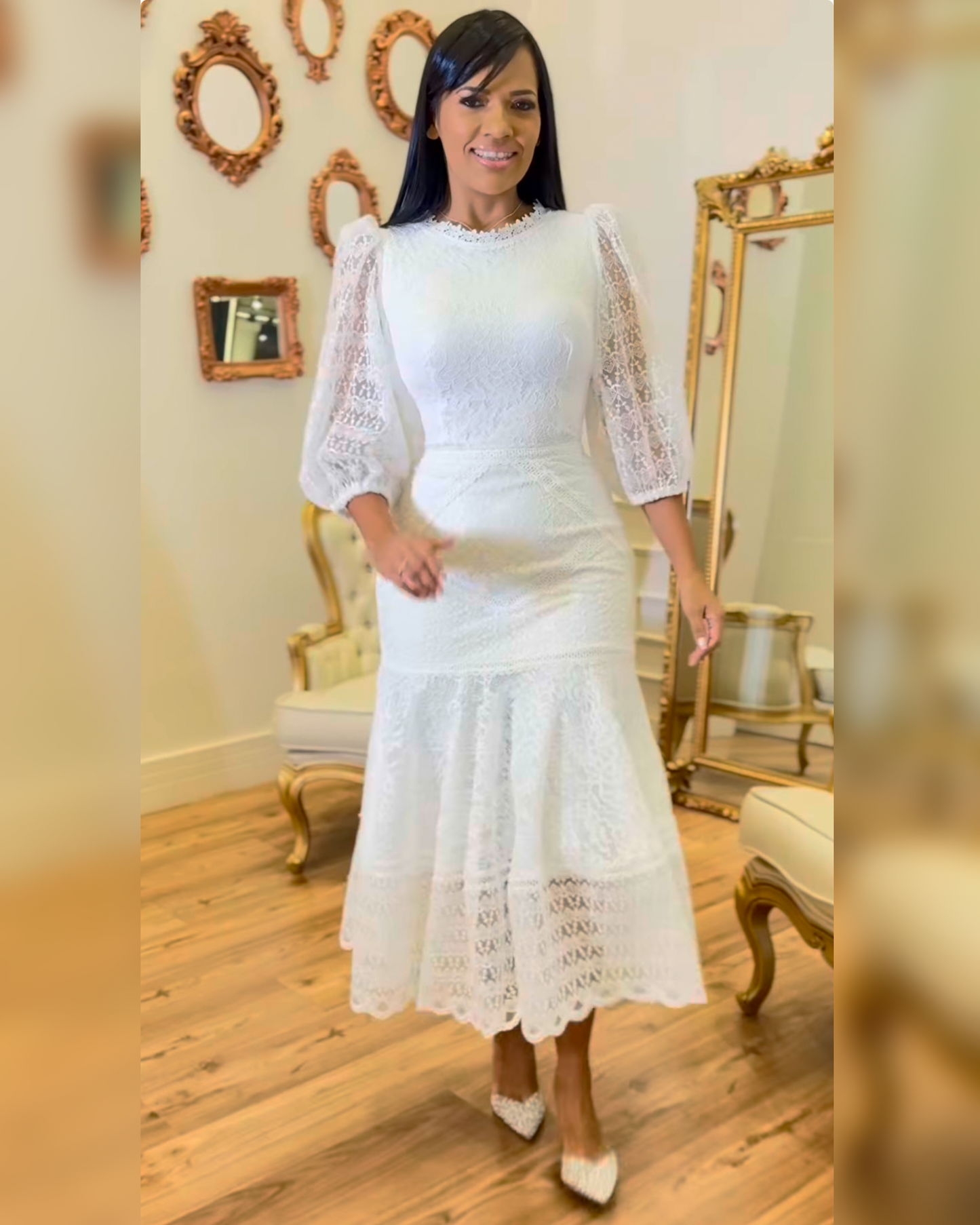 Vestido Encaje & Organza Bordada