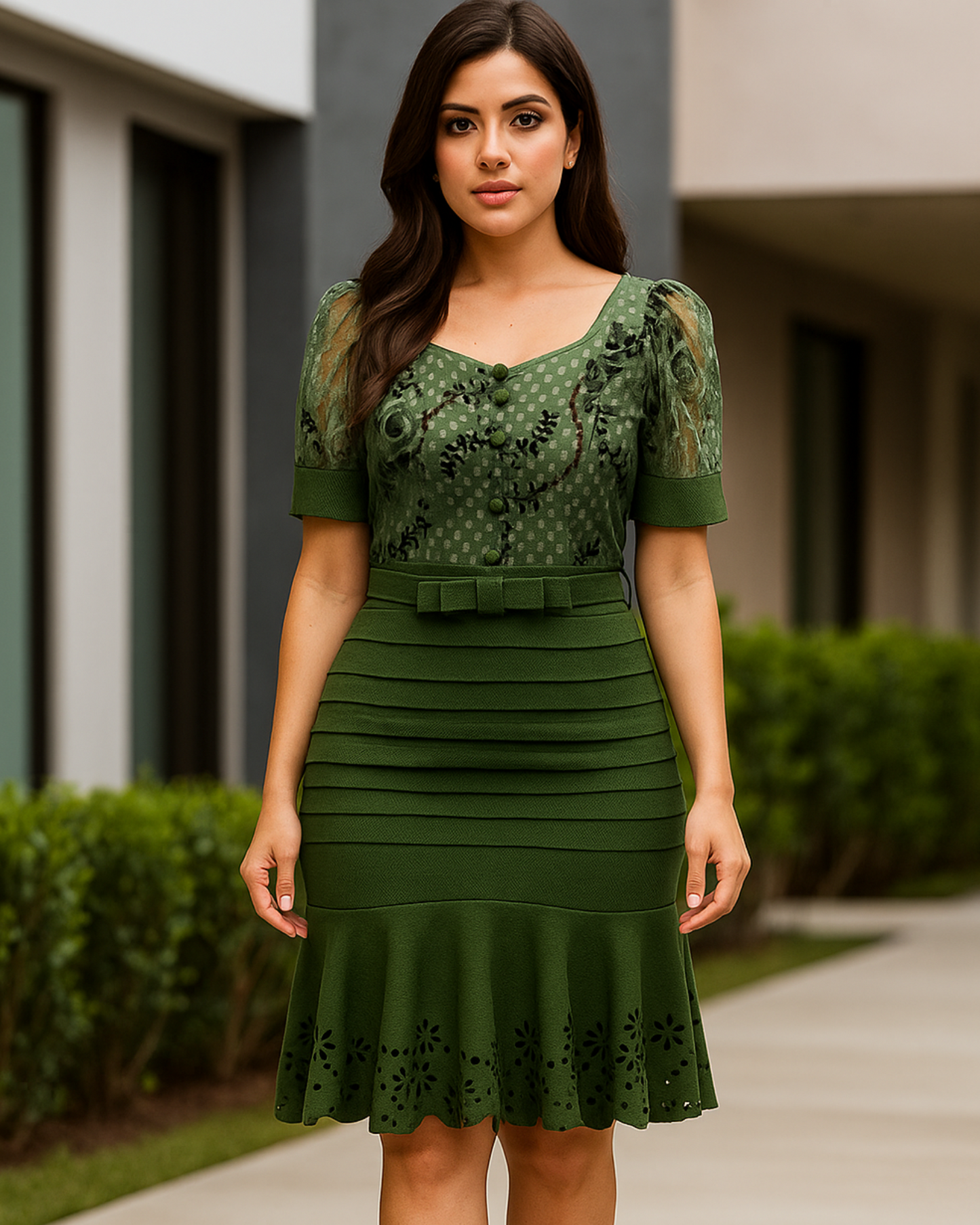 Vestido Verde Plisado c/Cinturón