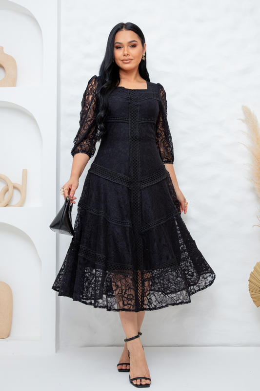 Vestido Laurel Guipur Negro
