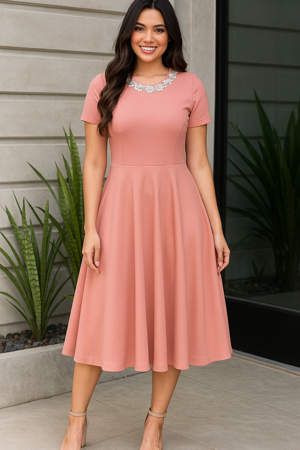 Vestido Acampanado Rosa