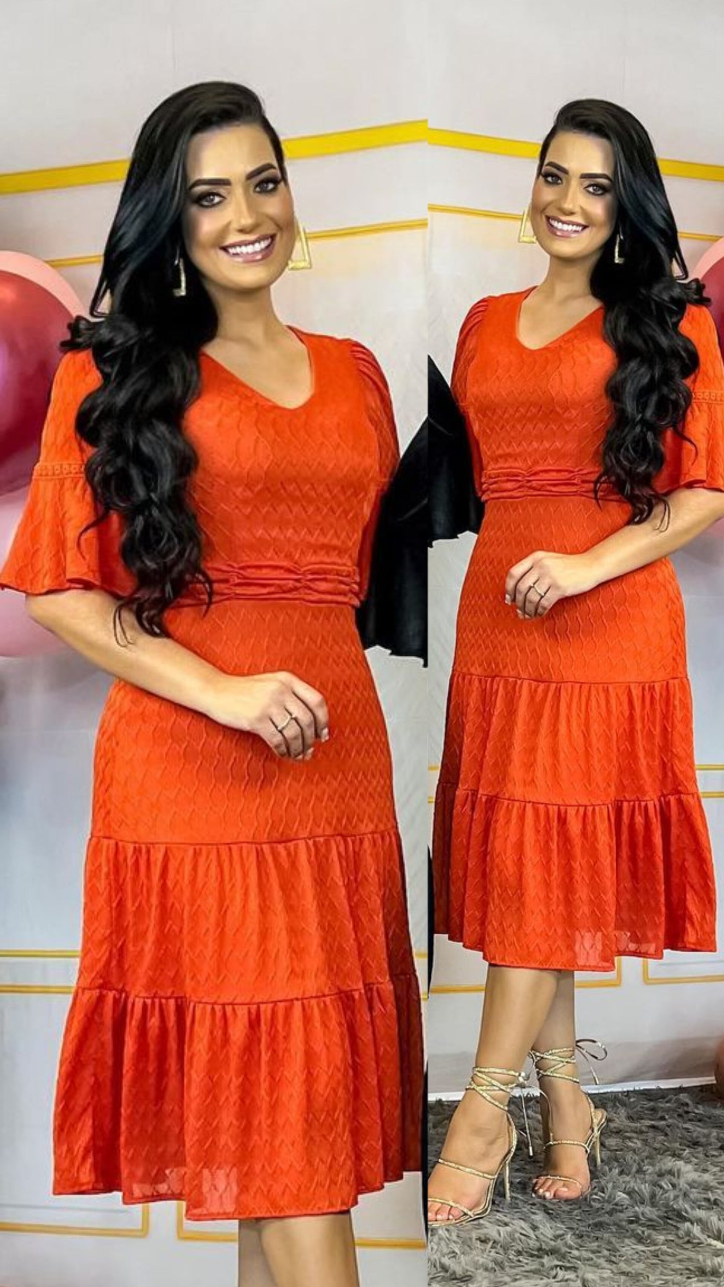 Vestido Maxi Midi Terracota Texturizado