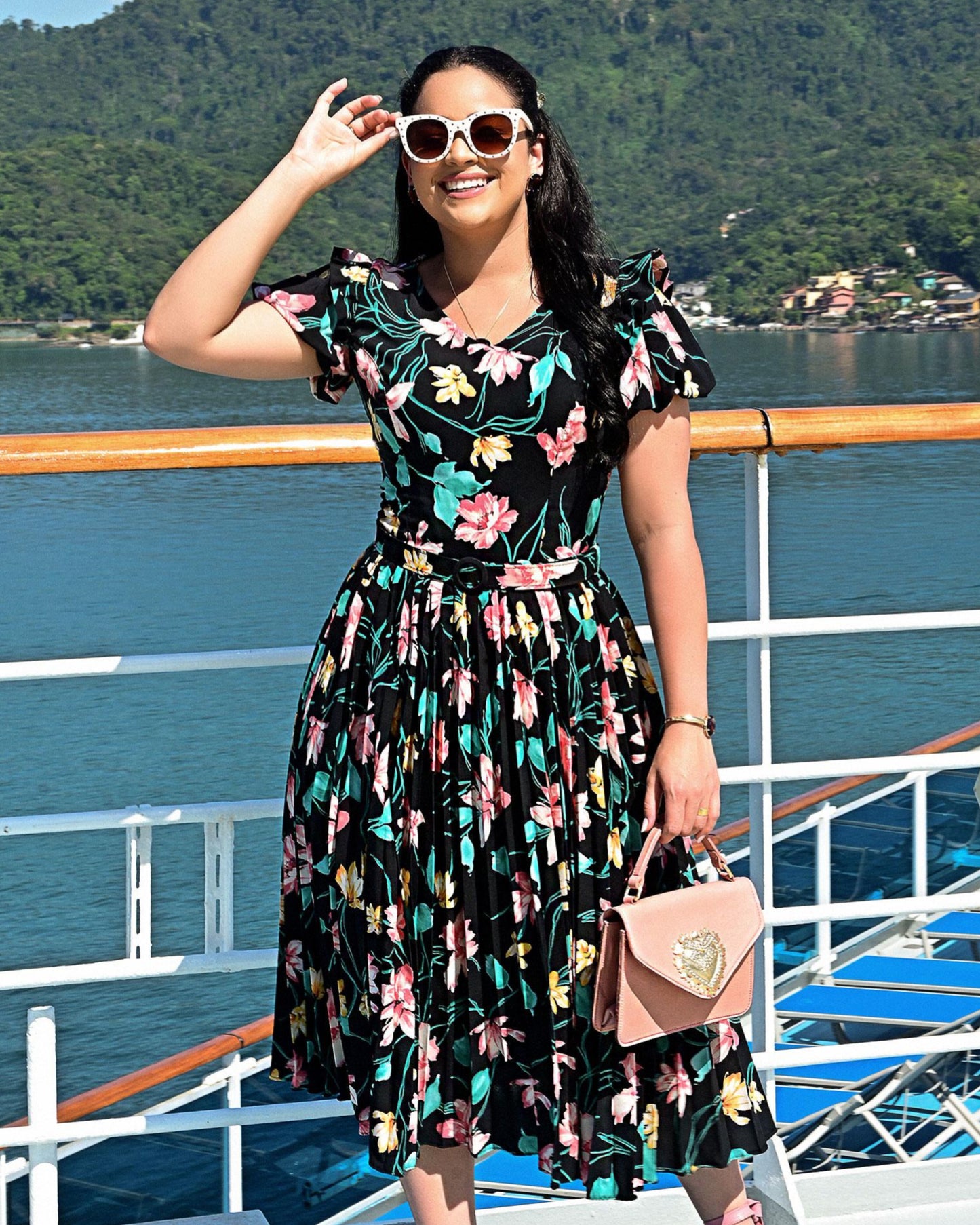 Vestido Plisado Print Tropical