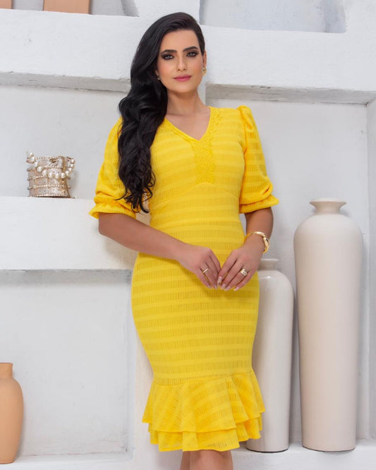 Vestido Amarillo c/Mangas & Encajes