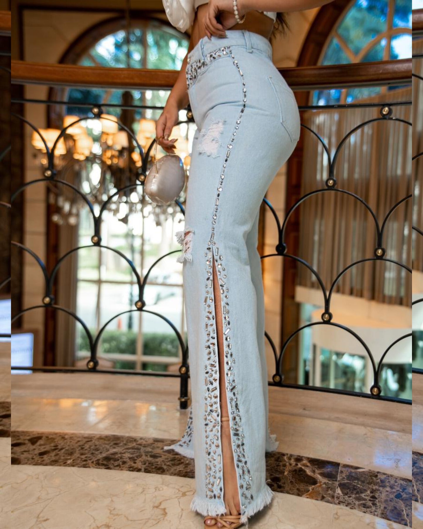Pantalón Denim c/Piedras bordadas