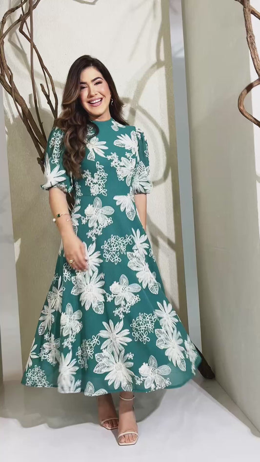 Vestido Bordado Croché Turquesa