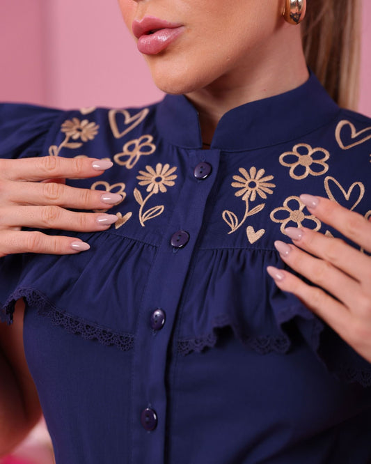 Blusa Bordada Navy