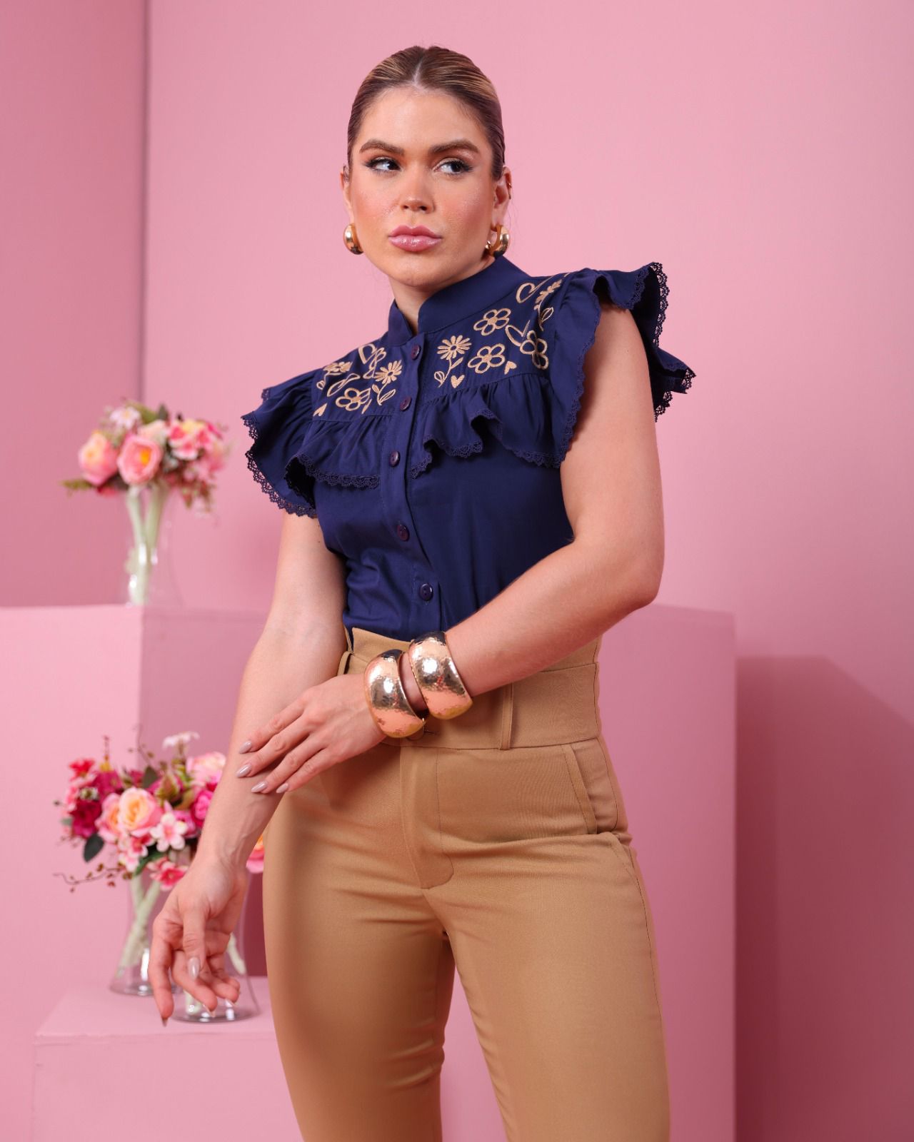 Blusa Bordada Navy