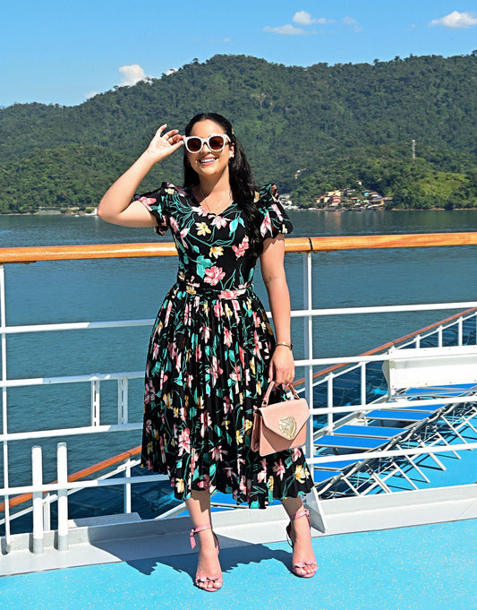 Vestido Plisado Print Tropical