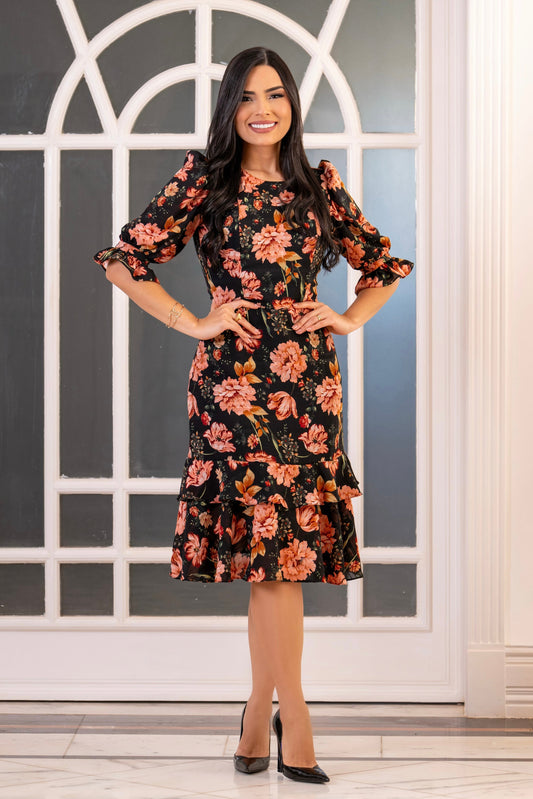 Vestido Violeta Floral Print Negro