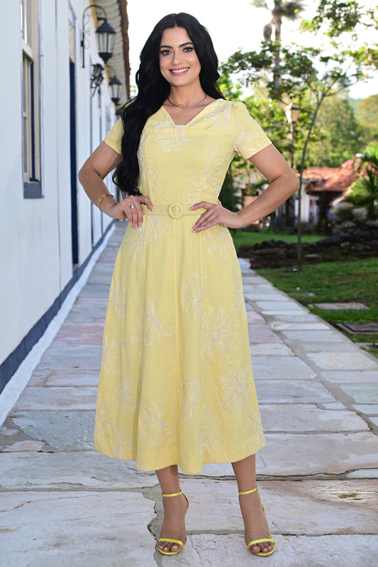 Vestido Bordado Cordoné | Butter Yellow