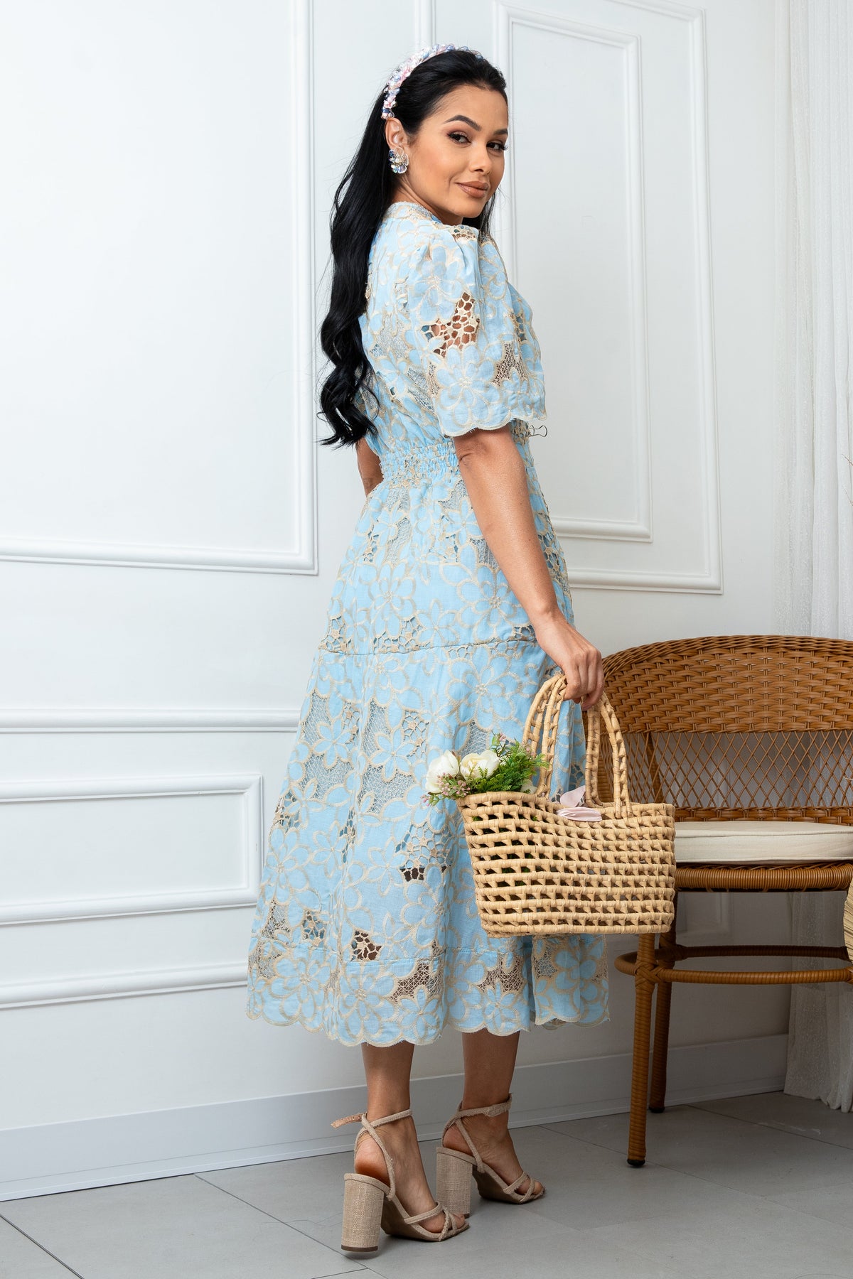 Vestido Zinnia Encaje Richelieu Celeste