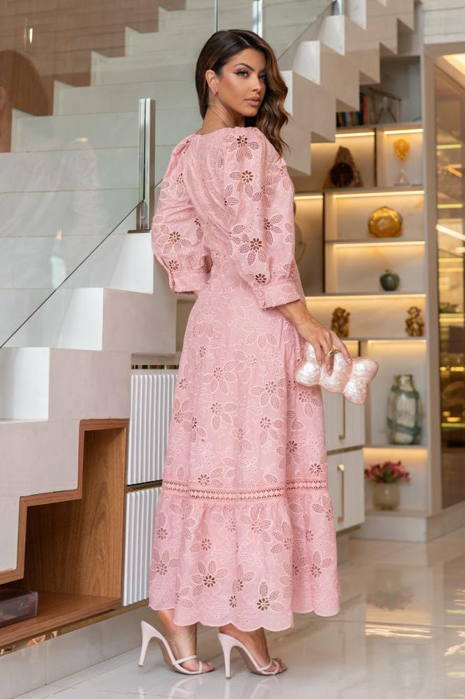 Vestido Amour Broderie Rosa