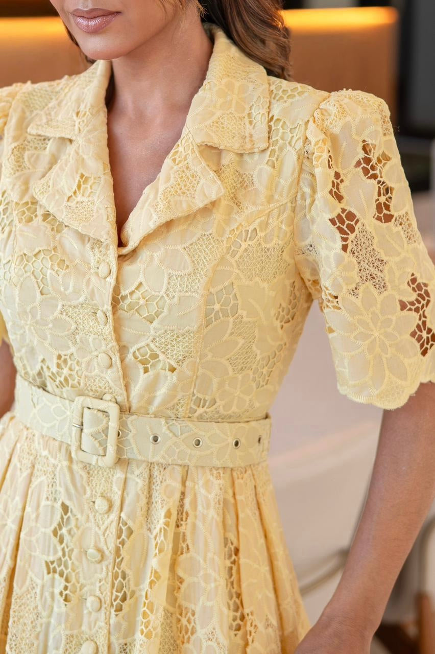 Vestido Encaje Richelieu Butter Yellow