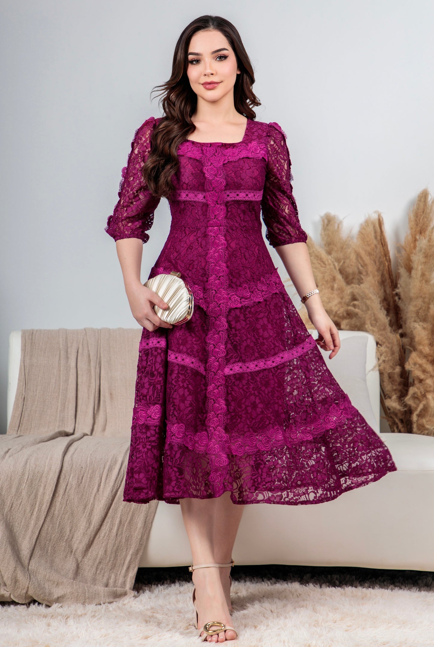 Vestido Encaje Magenta