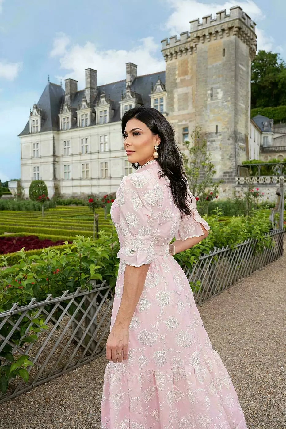 Vestido Rosa Encaje Francia