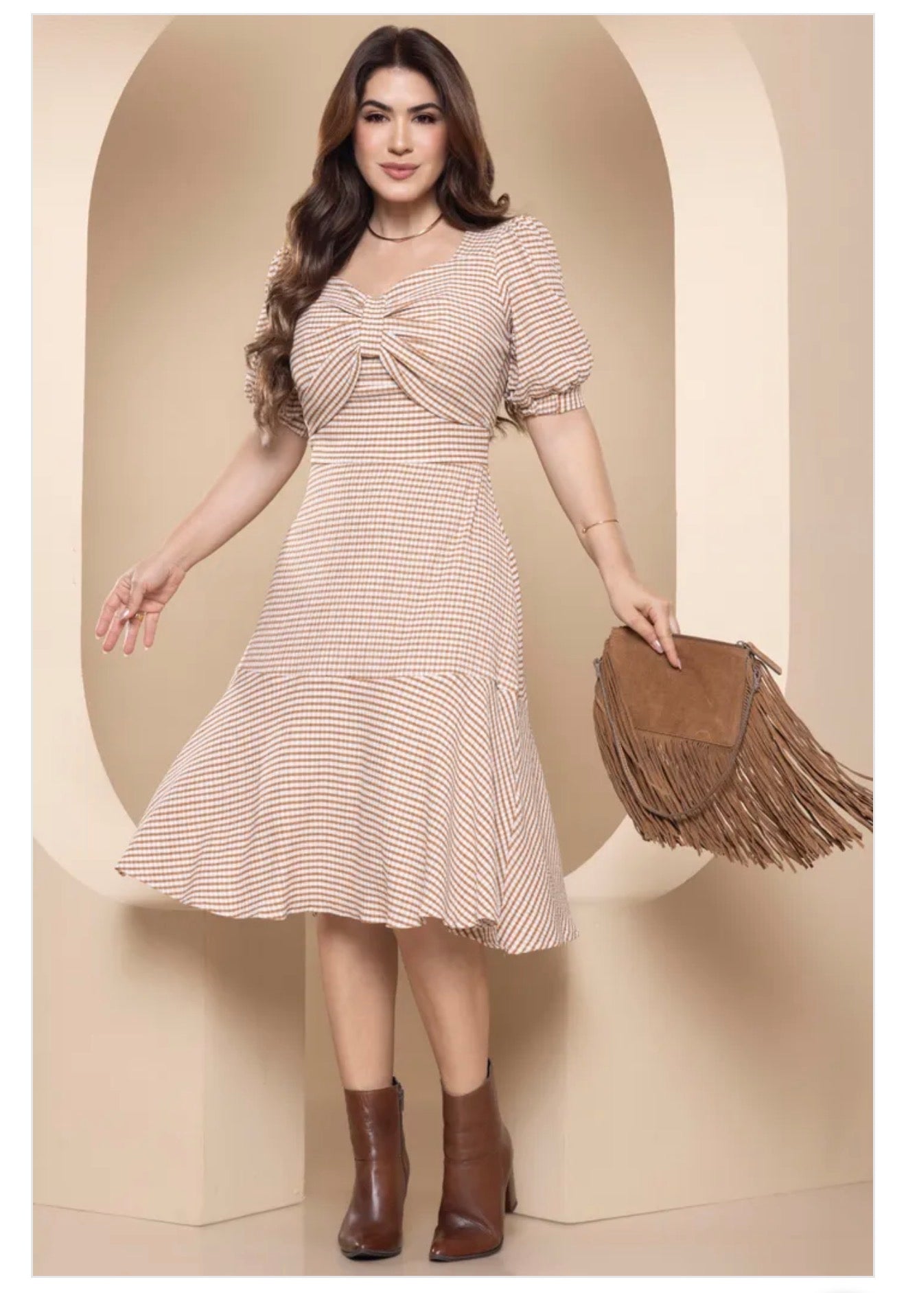 Vestido Vichy Beige