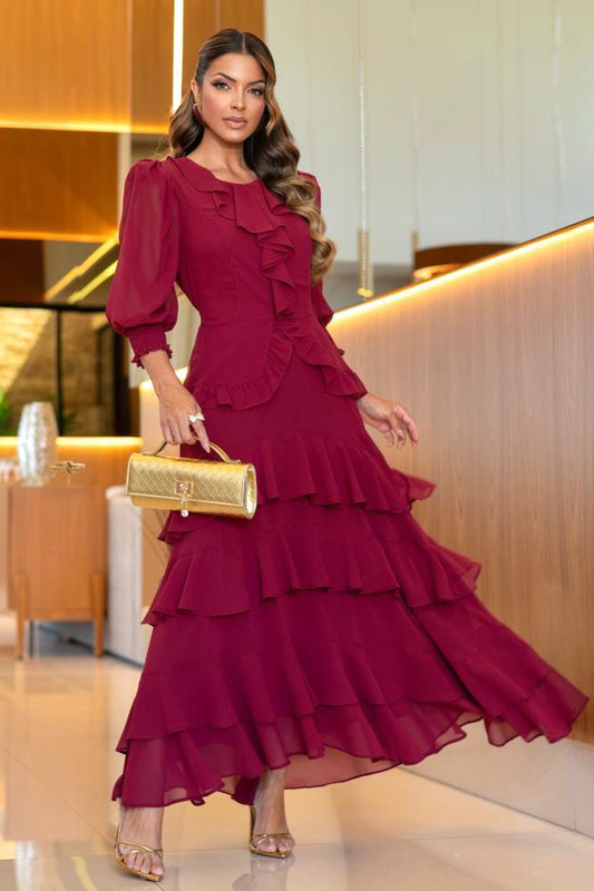 Maxi Midi Alessia Ruffles Vino