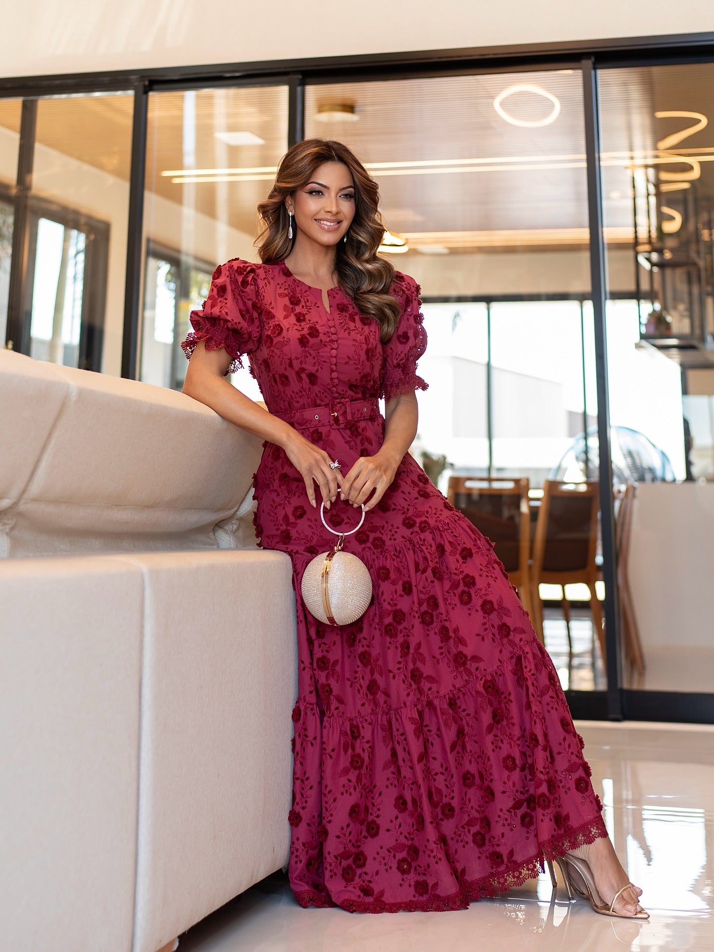 Vestido Burgundy Floral 3D