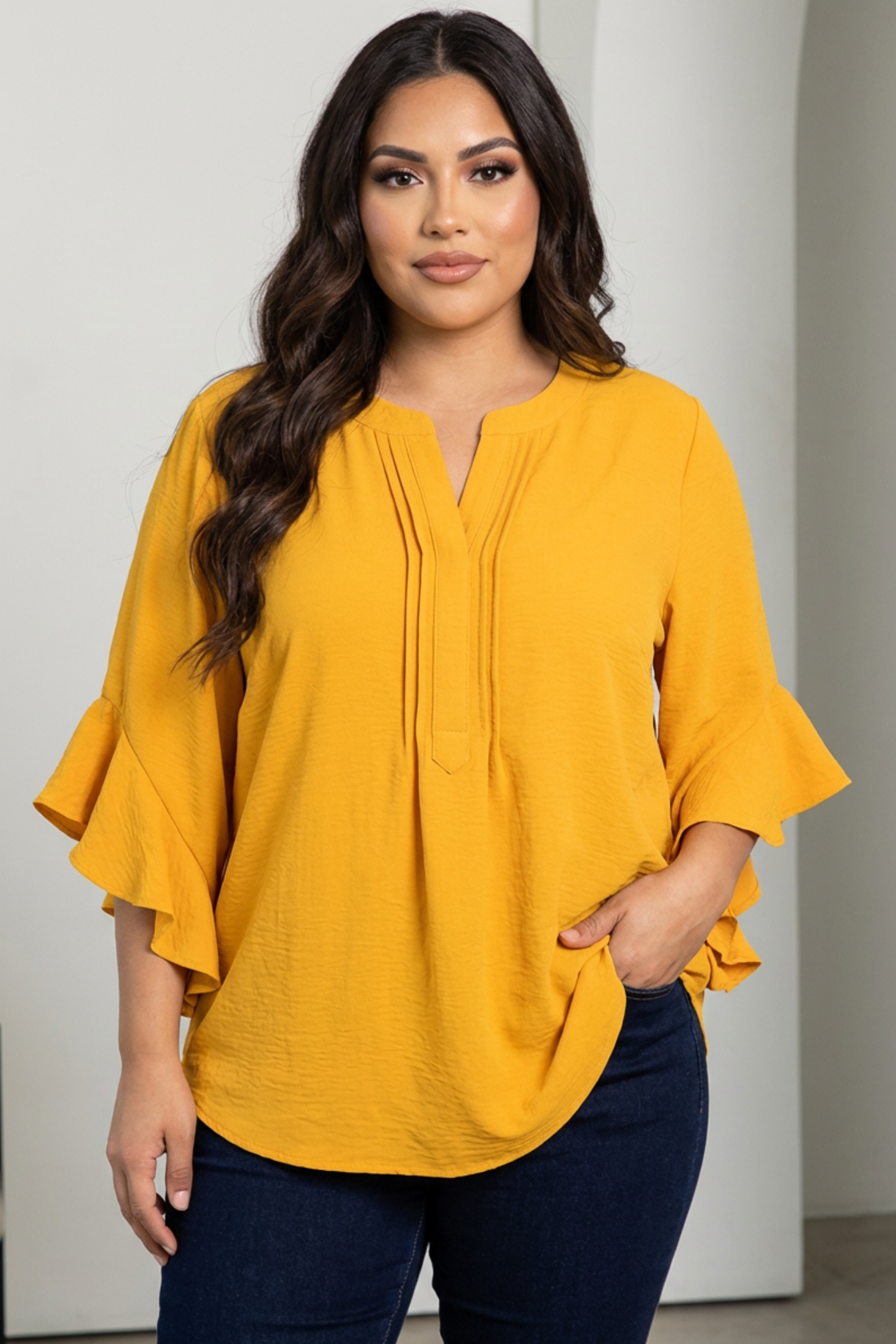 Blusa Henley c/ Mangas Acampanadas PLUS SIZE
