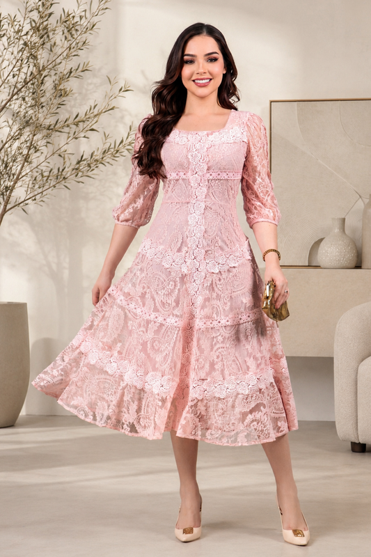 Vestido Encaje Rosa
