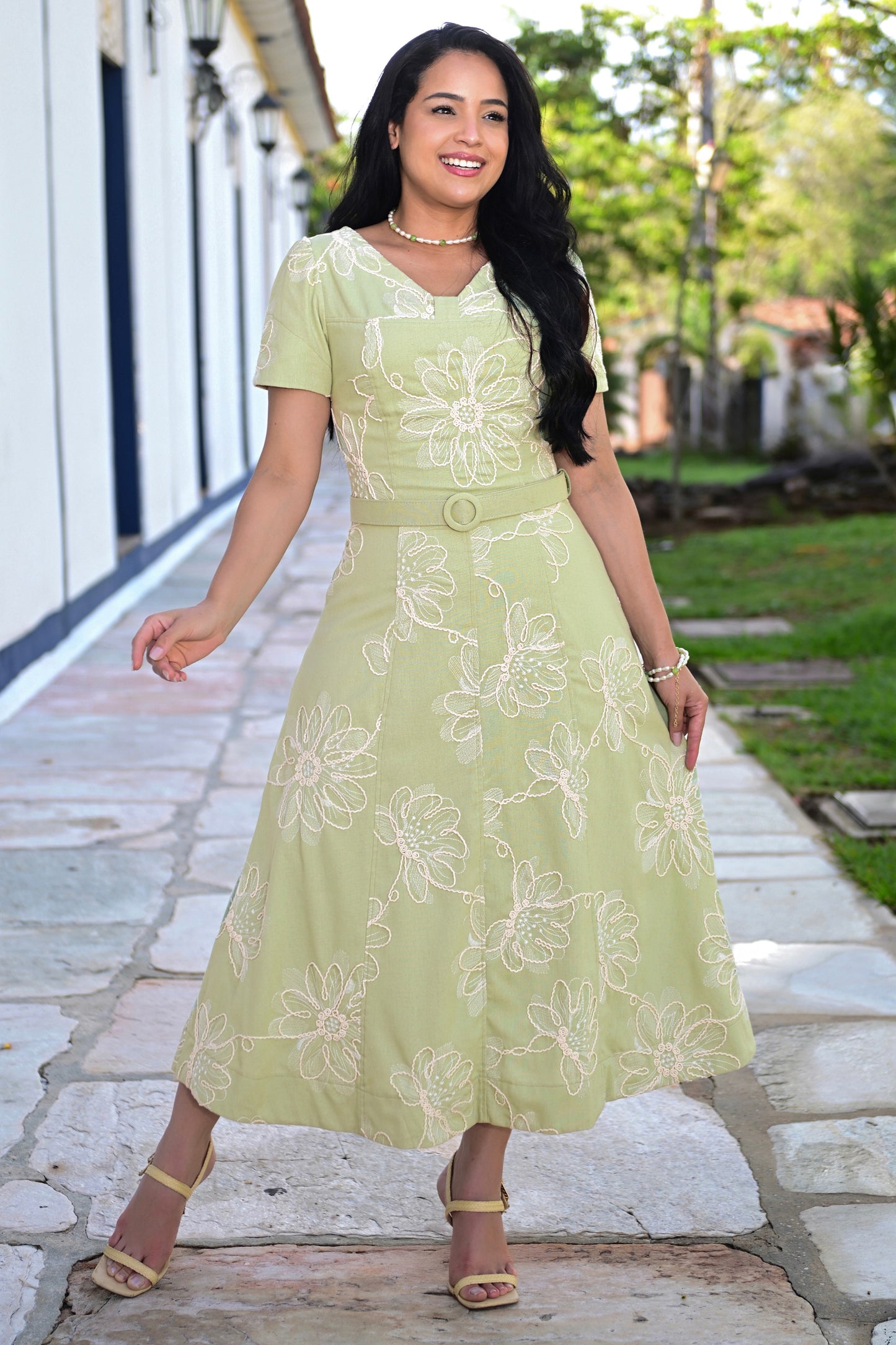 Vestido Bordado Cordoné | Verde Menta