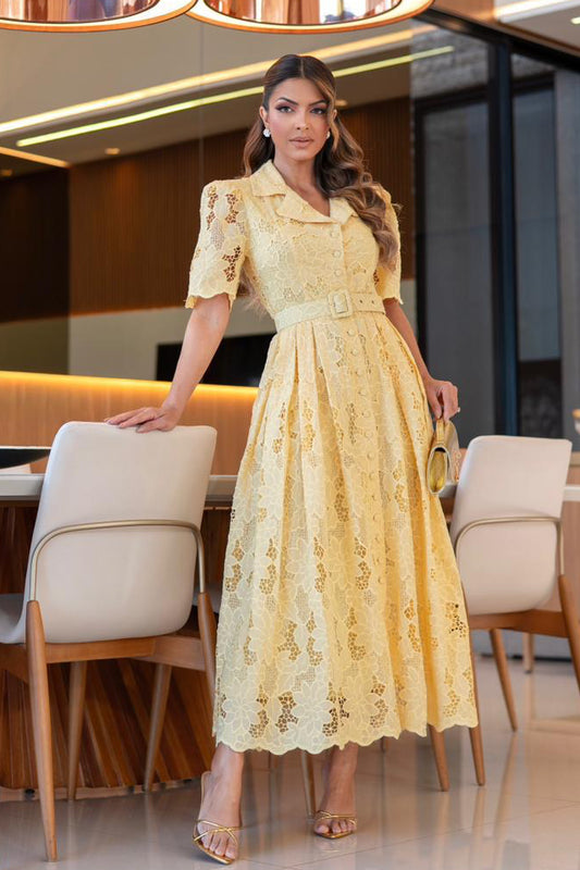 Vestido Encaje Richelieu Butter Yellow