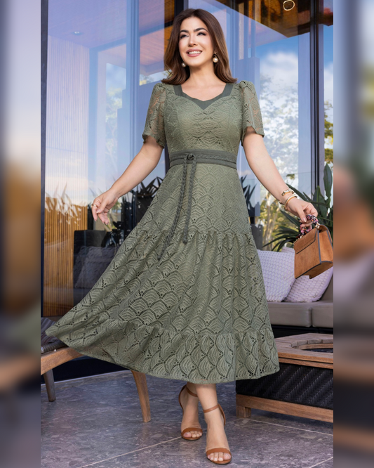 Vestido Crochét Verde c/ Fajón Trenzado