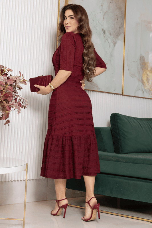 Vestido Merlot Texturizado