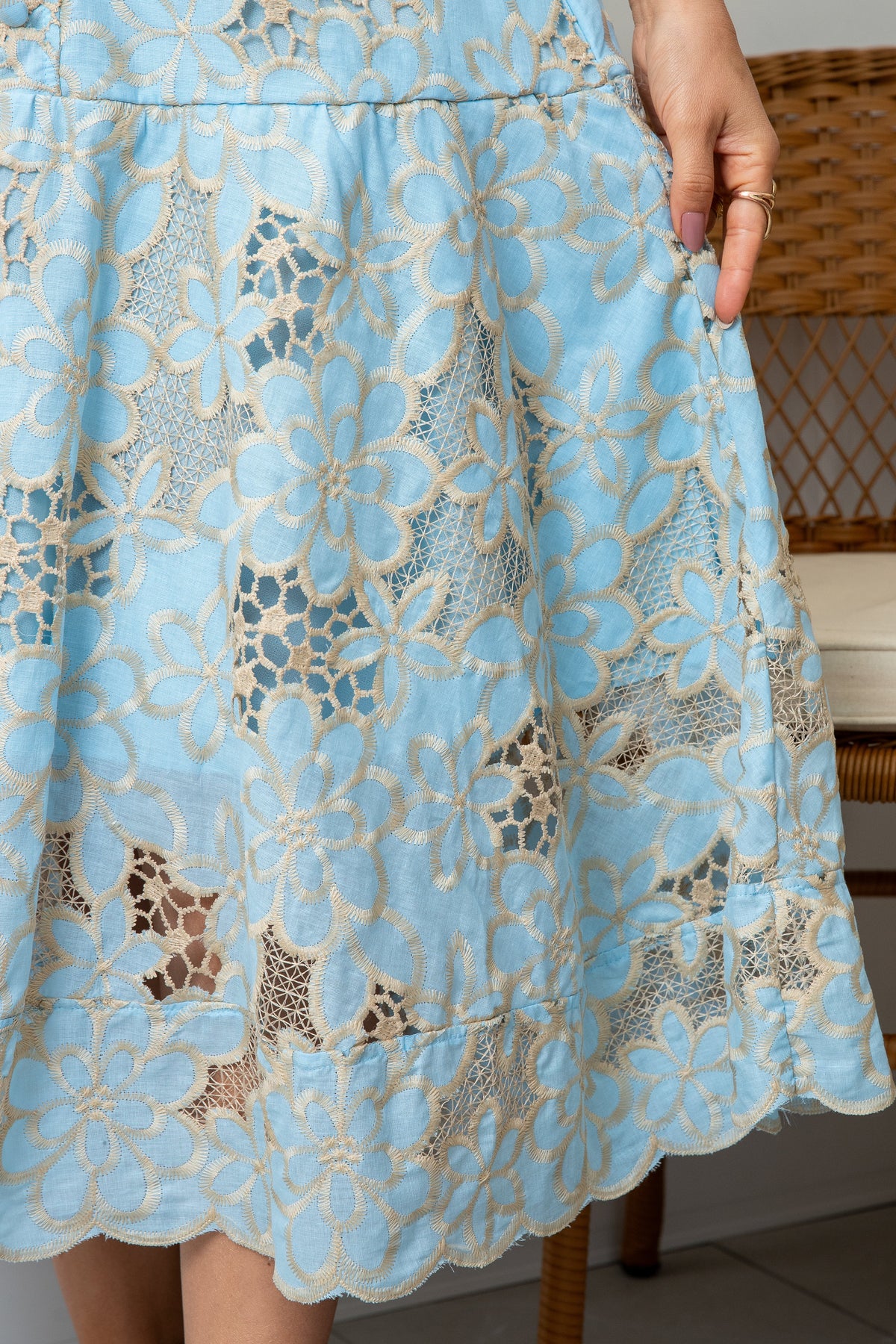 Vestido Zinnia Encaje Richelieu Celeste