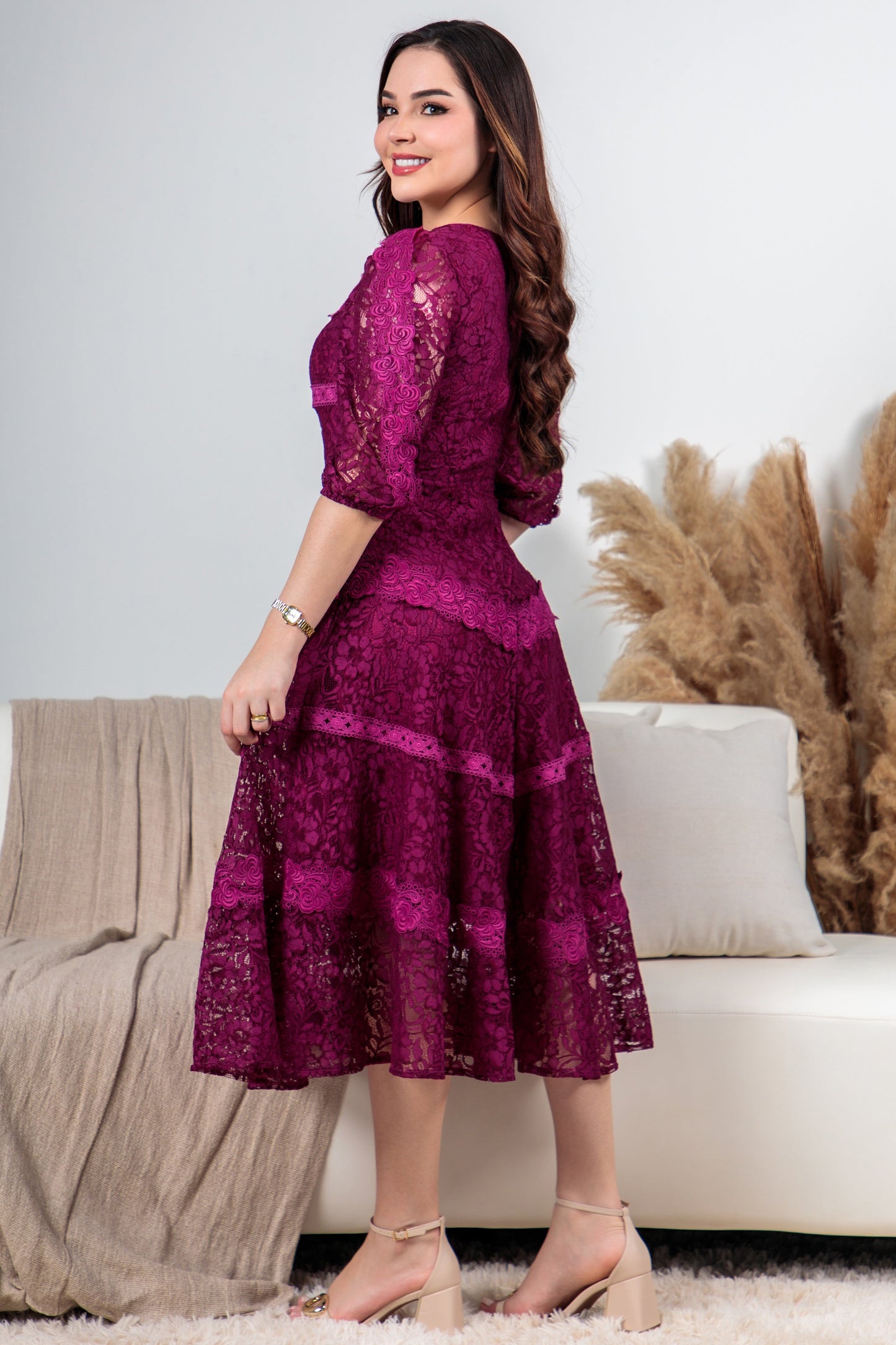 Vestido Encaje Magenta