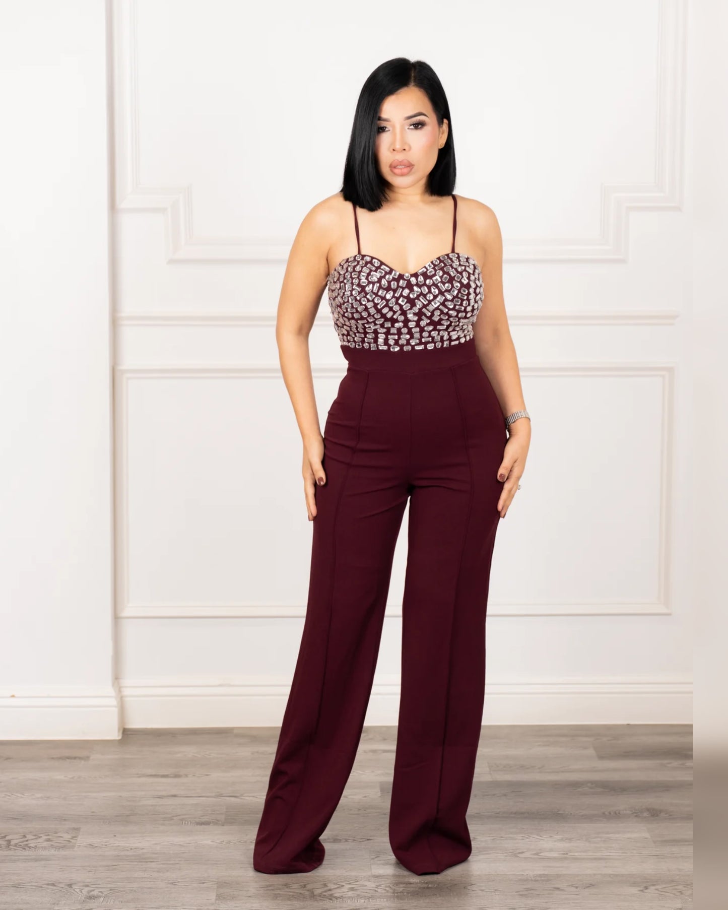Jumpsuit Vino con Piedrería