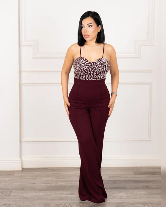 Jumpsuit Vino con Piedrería