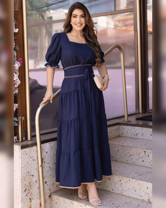 Vestido Lino con Bordado Crochét