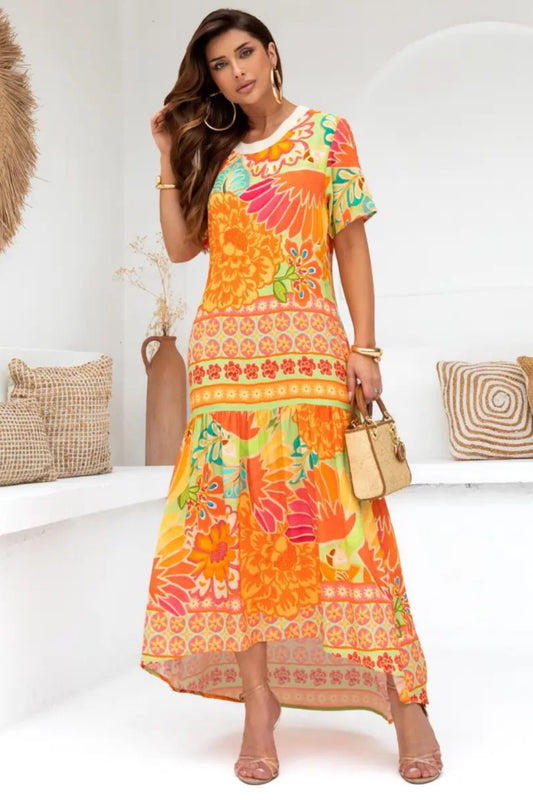 Maxi Vestido Estampado Tropical