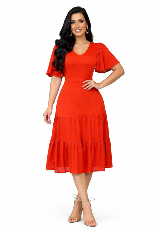 Vestido Maxi Midi Terracota Texturizado