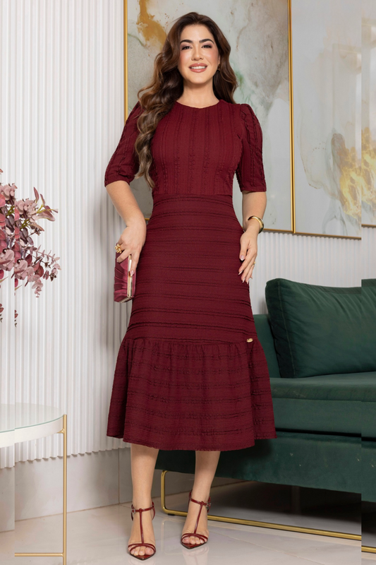 Vestido Merlot Texturizado